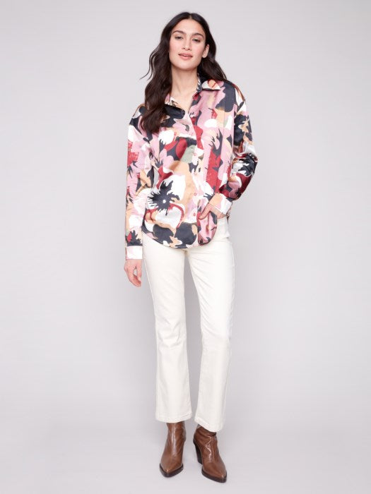 Charlie B Printed Satin Button Down Shirt | Flowery