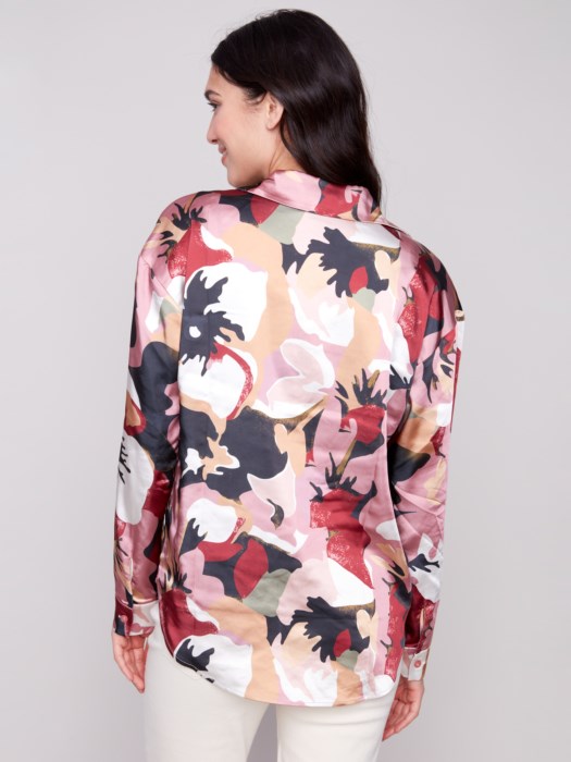 Charlie B Printed Satin Button Down Shirt | Flowery