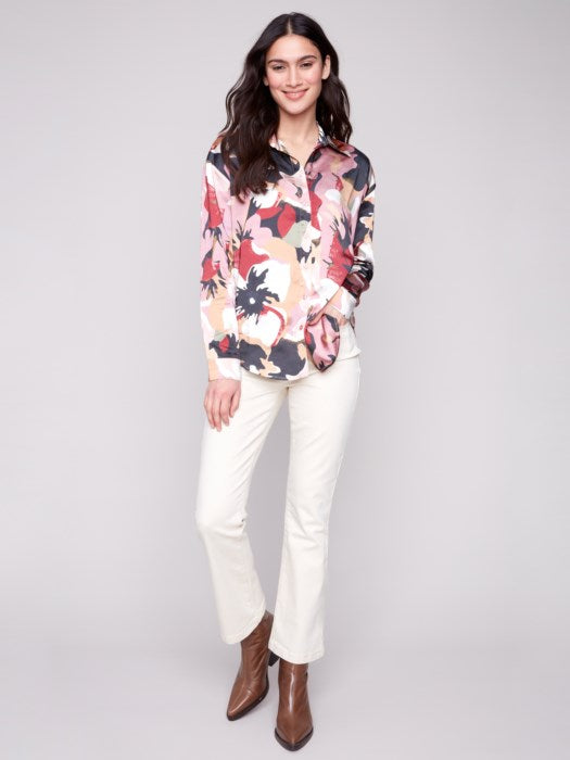 Charlie B Printed Satin Button Down Shirt | Flowery