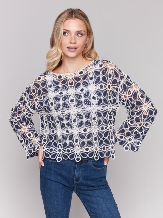 Charlie B Cotton Blend Crochet Top | Denim