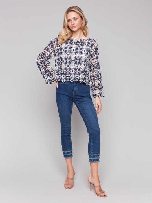 Charlie B Cotton Blend Crochet Top | Denim