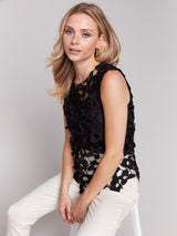 Charlie B Floral Crochet Sleeveless Top | Black