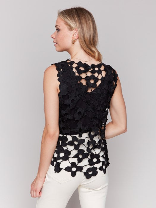 Charlie B Floral Crochet Sleeveless Top | Black