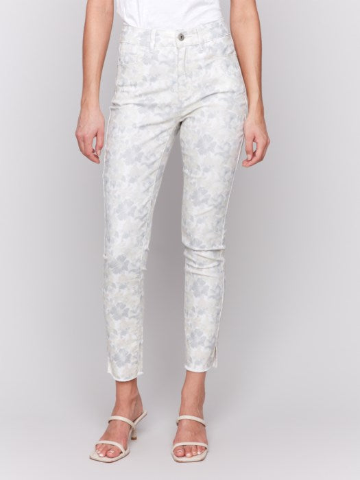 Charlie B Printed Twill Pant with Hem Slit | Mirage