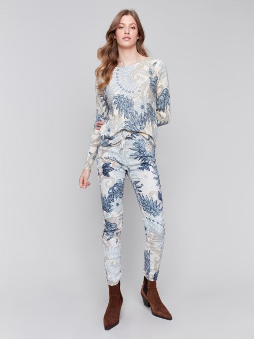 Charlie B Printed Suede Crinkle Jogger- Feather