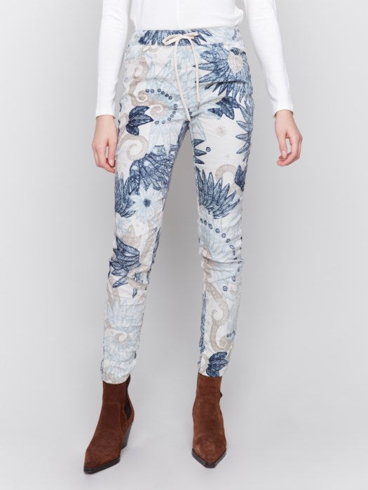 Charlie B Printed Suede Crinkle Jogger- Feather