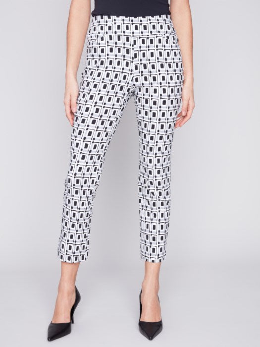 Charlie B Printed Capri Pants with Hem Slit-Checker