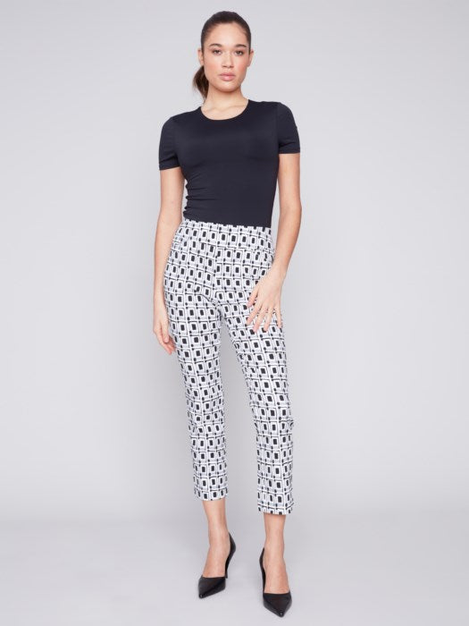 Charlie B Printed Capri Pants with Hem Slit-Checker