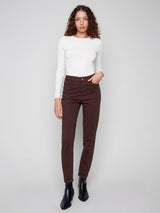 Charlie B Cuffed Hem Slim Colored Twill Pull-On Pant | Mocha