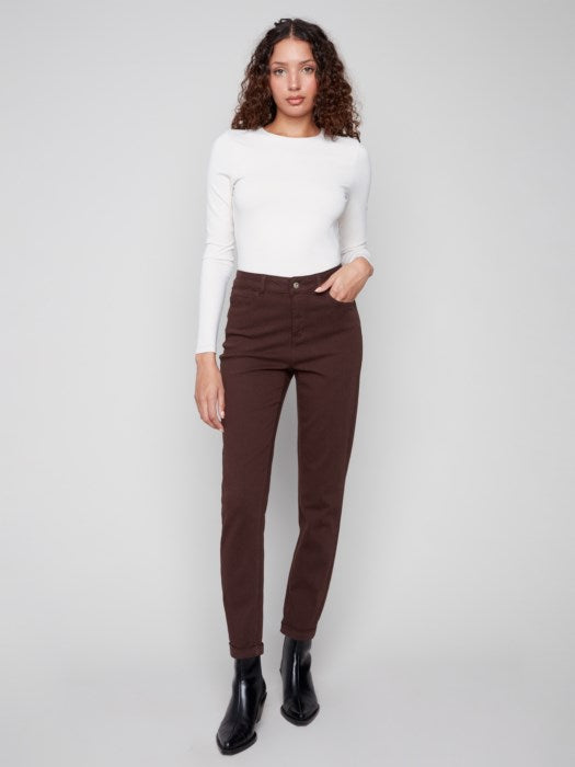 Charlie B Cuffed Hem Slim Colored Twill Pull-On Pant | Mocha