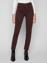 Charlie B Cuffed Hem Slim Colored Twill Pull-On Pant | Mocha