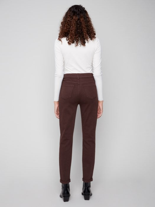 Charlie B Cuffed Hem Slim Colored Twill Pull-On Pant | Mocha