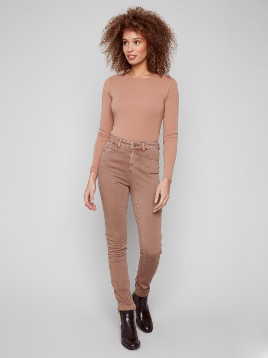 Charlie B Cuffed Hem Slim Colored Twill Pull-On Pant | Truffle