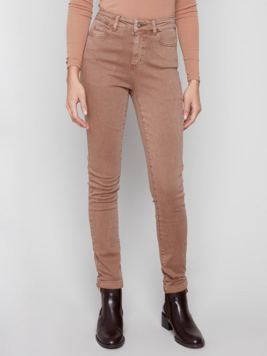 Charlie B Cuffed Hem Slim Colored Twill Pull-On Pant | Truffle