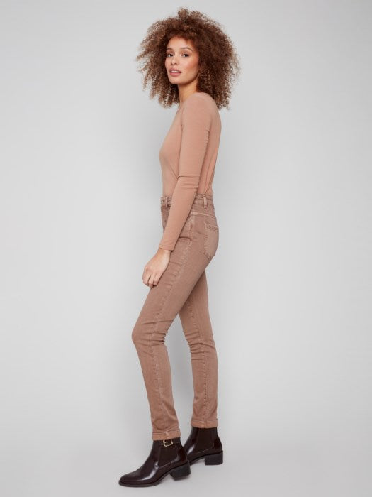 Charlie B Cuffed Hem Slim Colored Twill Pull-On Pant | Truffle