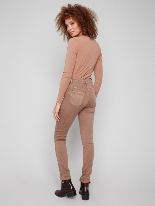 Charlie B Cuffed Hem Slim Colored Twill Pull-On Pant | Truffle