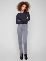 Charlie B Cuffed Hem Slim Stretch Denim Pant | Smoke Grey