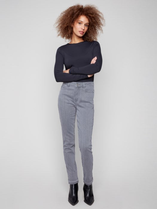Charlie B Cuffed Hem Slim Stretch Denim Pant | Smoke Grey