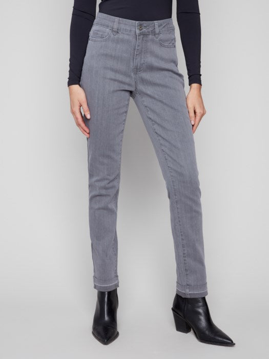 Charlie B Cuffed Hem Slim Stretch Denim Pant | Smoke Grey
