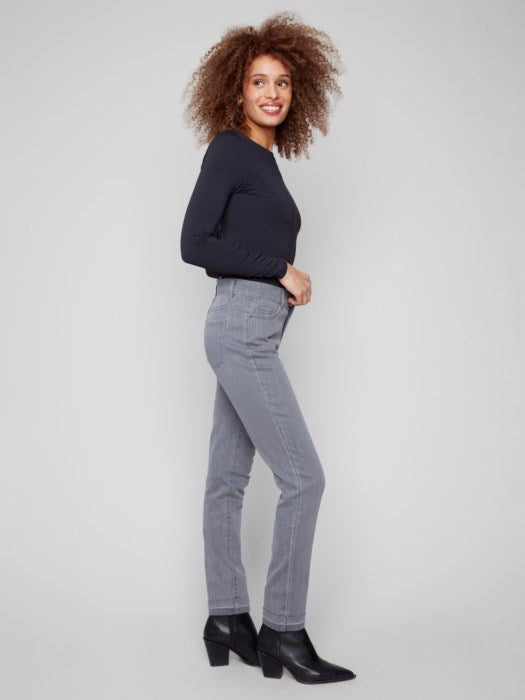 Charlie B Cuffed Hem Slim Stretch Denim Pant | Smoke Grey