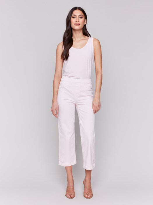 Charlie B Cropped Pull-On Twill Pant with Hem Tab | Petal