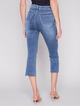 Charlie B Cropped Bootcut Jeans with Asymmetrical Hem-Medium Blue