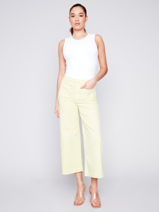 Charlie B Cropped Wide Leg Twill Pants-Anise