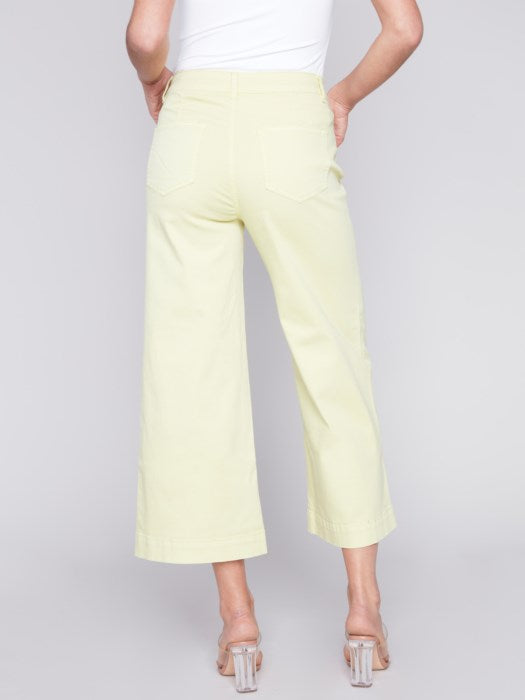 Charlie B Cropped Wide Leg Twill Pants-Anise