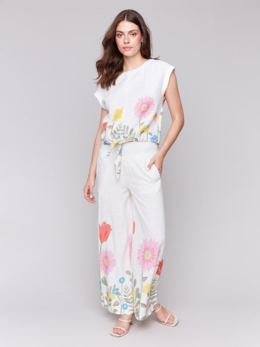 Charlie B Printed Linen-Blend Wide Leg Pants | Summer