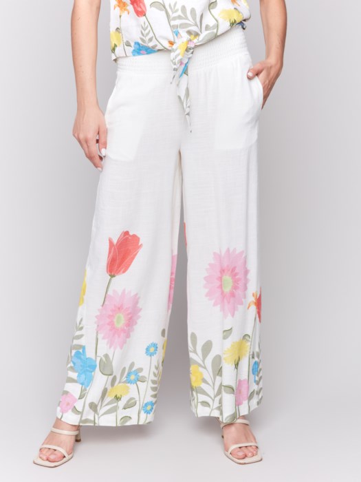 Charlie B Printed Linen-Blend Wide Leg Pants | Summer