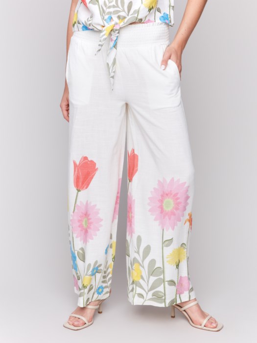 Charlie B Printed Linen-Blend Wide Leg Pants | Summer