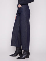 Charlie B Cropped Patch Pocket Flare Lurex Denim Pant | Blue Black