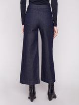Charlie B Cropped Patch Pocket Flare Lurex Denim Pant | Blue Black
