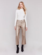 Charlie B Shimmery Twill Flare Leg Pant-Bronze