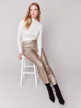 Charlie B Shimmery Twill Flare Leg Pant-Bronze