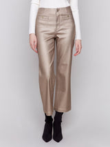 Charlie B Shimmery Twill Flare Leg Pant-Bronze