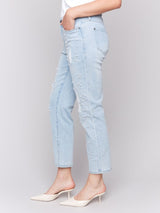 Charlie B Pearl Appliqué Slim Leg Jeans with Distressed Detail | Blue