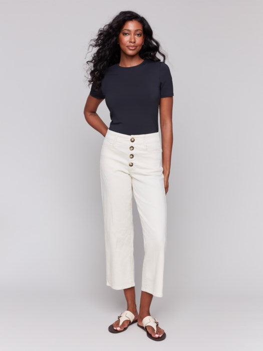 Charlie B Front Button-Fly Straight Crop Twill Pants | Natural