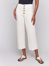 Charlie B Front Button-Fly Straight Crop Twill Pants | Natural