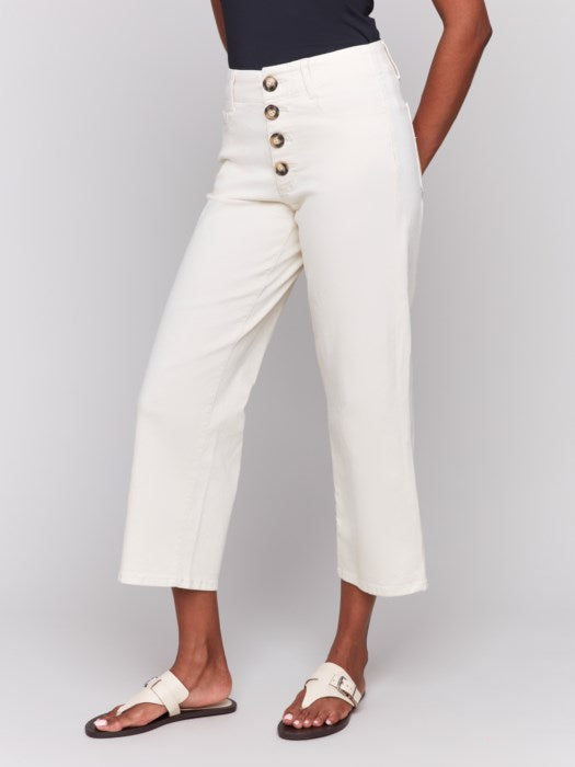 Charlie B Front Button-Fly Straight Crop Twill Pants | Natural