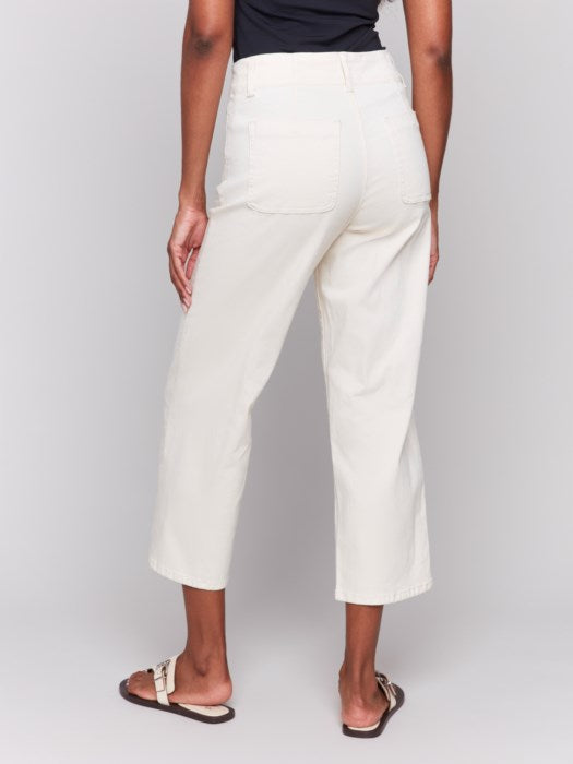 Charlie B Front Button-Fly Straight Crop Twill Pants | Natural