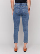 Charlie B Slim Crop Jeans with Side Mini Tabs | Medium Blue