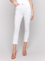 Charlie B Slim Crop Twill Pants with Side Mini Tabs | White