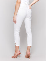 Charlie B Slim Crop Twill Pants with Side Mini Tabs | White