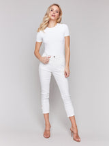 Charlie B Slim Crop Twill Pants with Side Mini Tabs | White