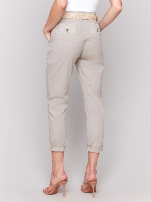 Charlie B Stretch Twill Slim Pant Leg with Belt | Greige