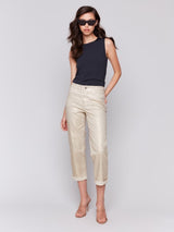 Charlie B Foil Cuff Straight Leg Pant | Natural