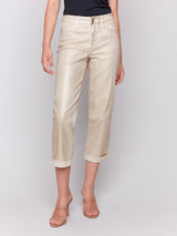 Charlie B Foil Cuff Straight Leg Pant | Natural