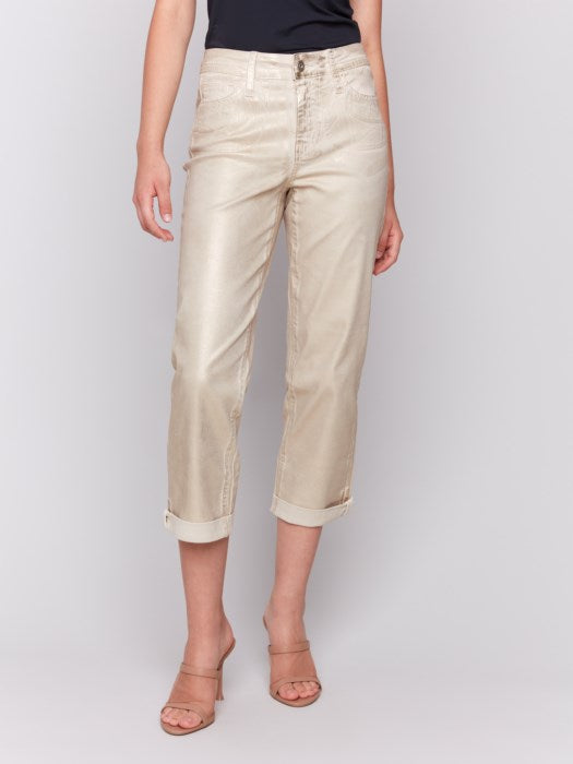 Charlie B Foil Cuff Straight Leg Pant | Natural