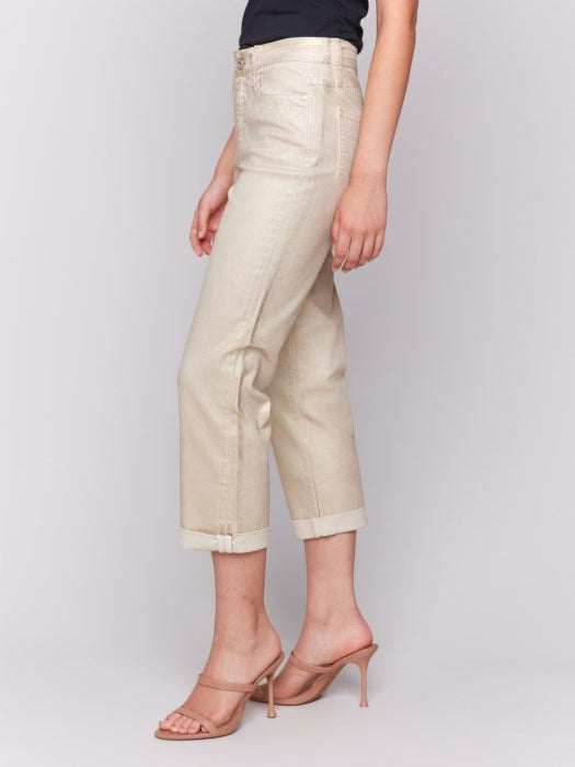 Charlie B Foil Cuff Straight Leg Pant | Natural